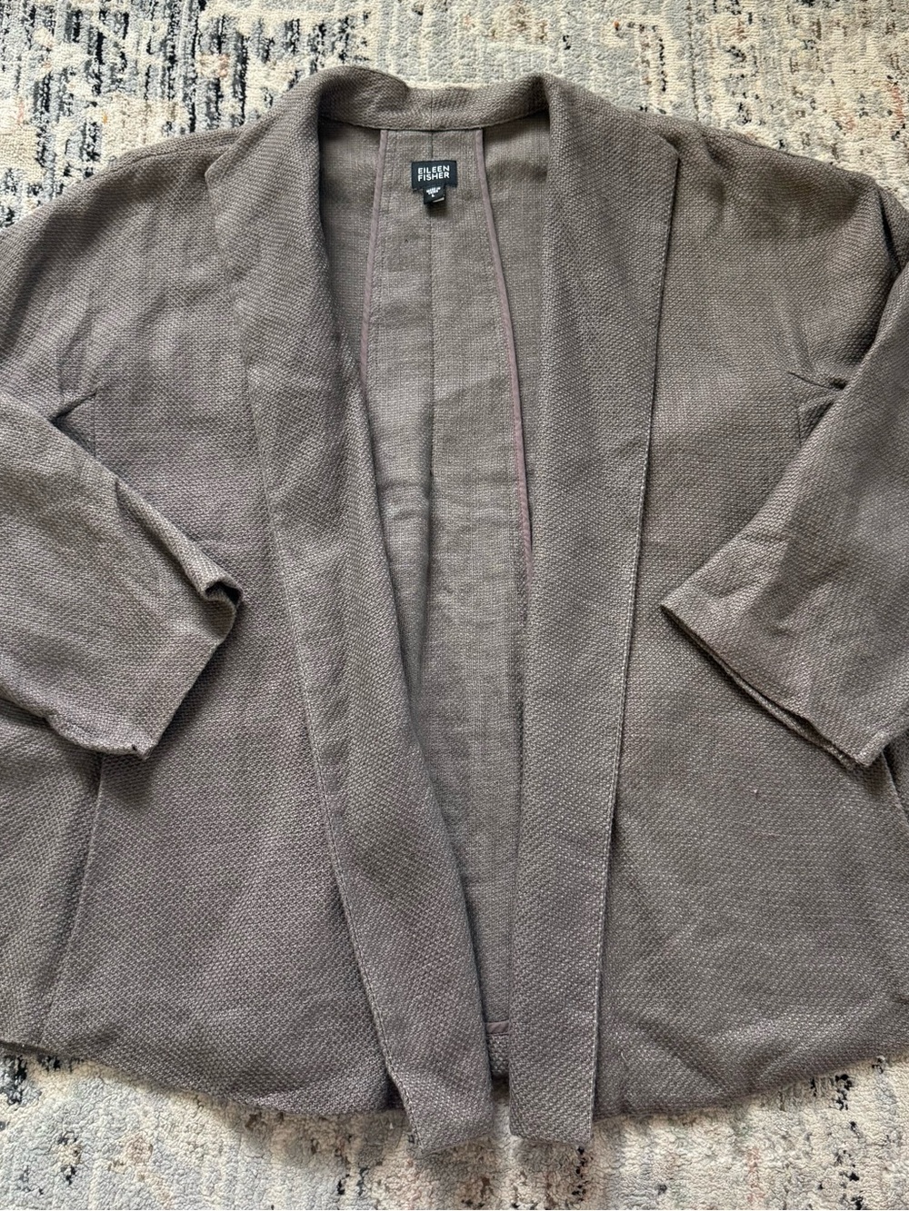 Eileen Fisher Taupe Linen Blend Lightweight Flowy Jacket